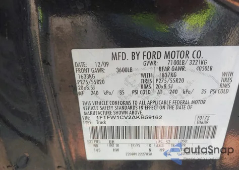 2010 Ford F-150 Fx2 Sport/Harley-Davidson/King Ranch/Lariat/Platinum/Xl/Xlt from USA, damaged, VIN 1FTFW1CV2AKB59162